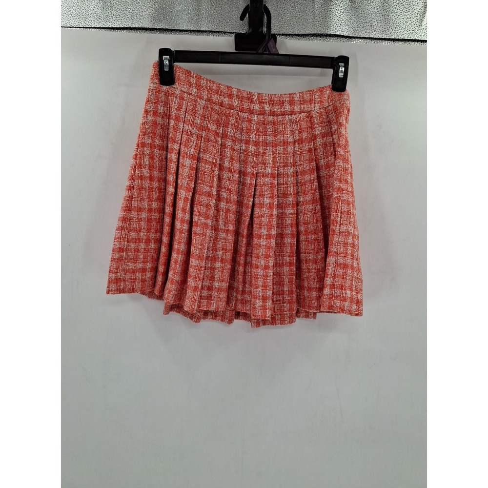 Zara Plaid Patterned Orange And White Mid Thigh‎ Skirt Medium